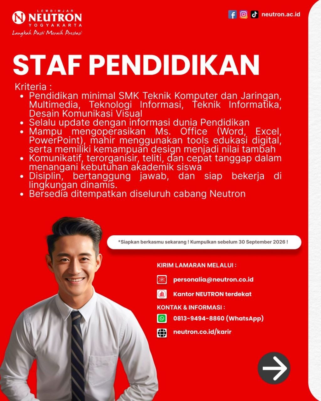 Poster lowongan LEMBIMJAR NEUTRON YOGYAKARTA