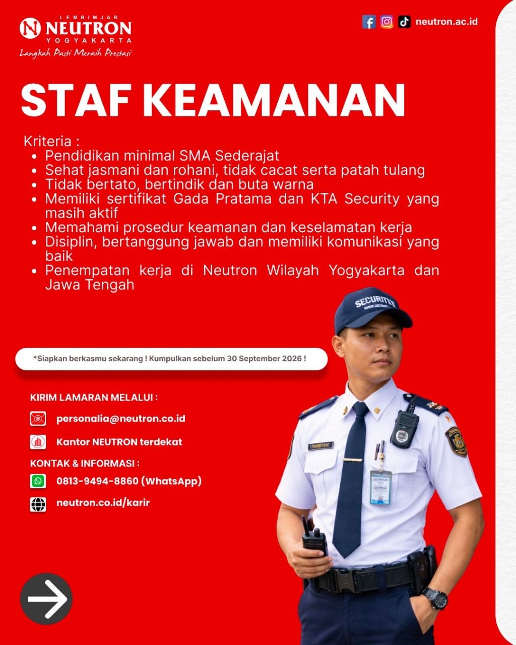 Poster lowongan Lembimjar Neutron Yogyakarta