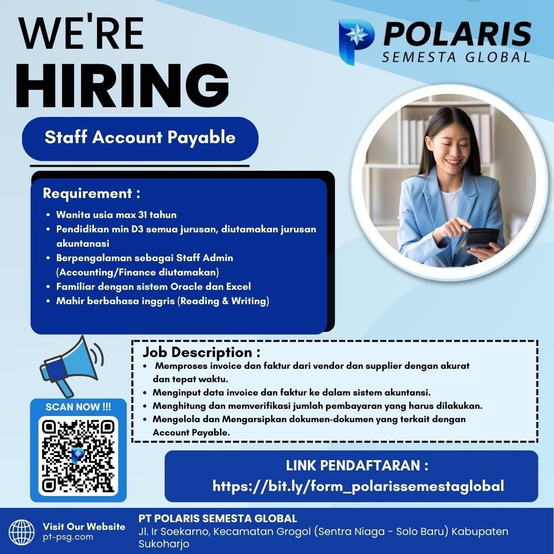 Poster lowongan PT Polaris Semesta Global