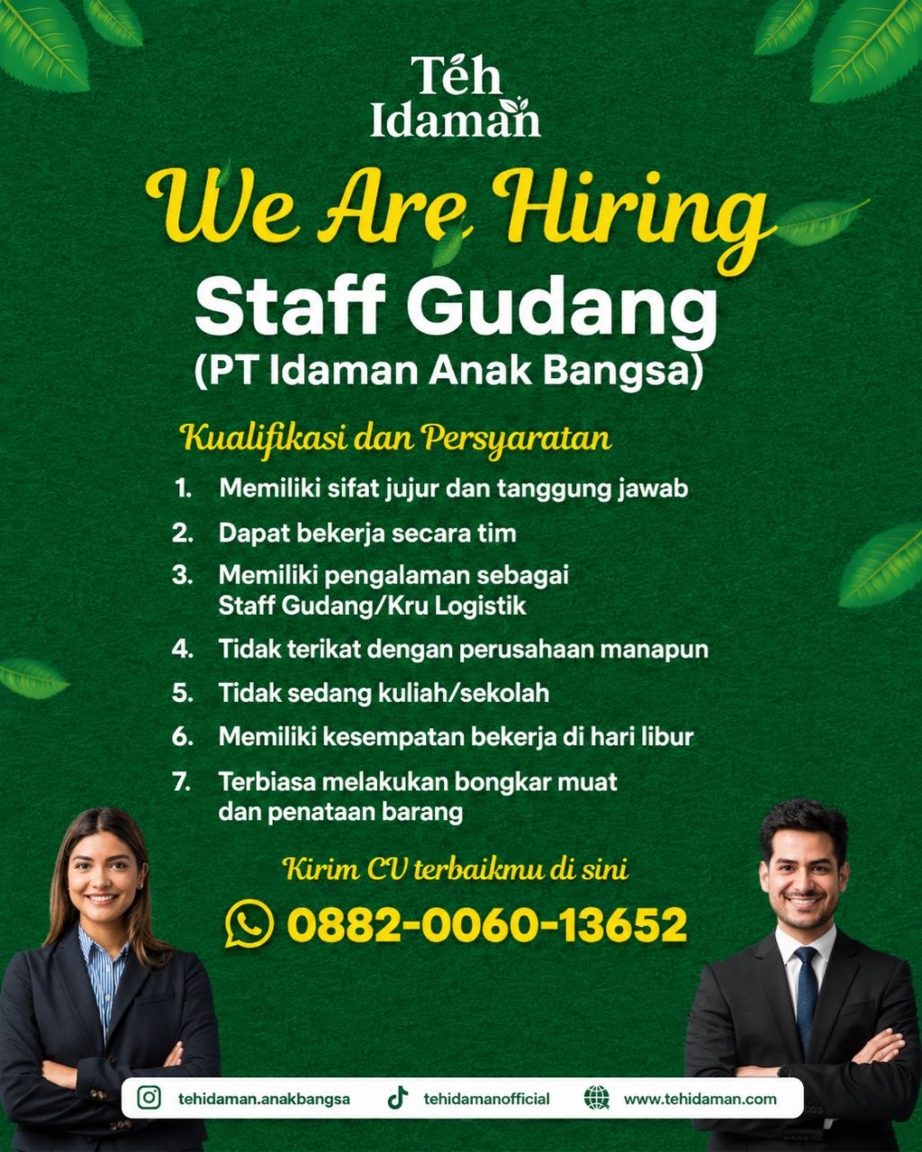 Poster lowongan Teh Idaman