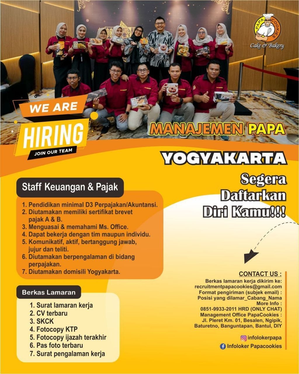 Poster lowongan Papa Cookies