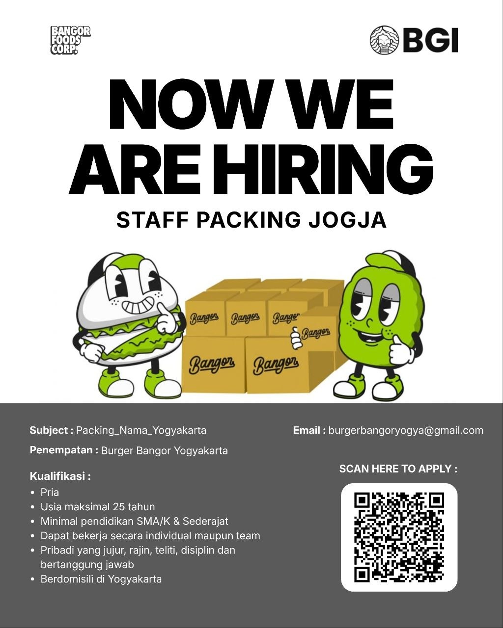 Poster lowongan Burger Bangor