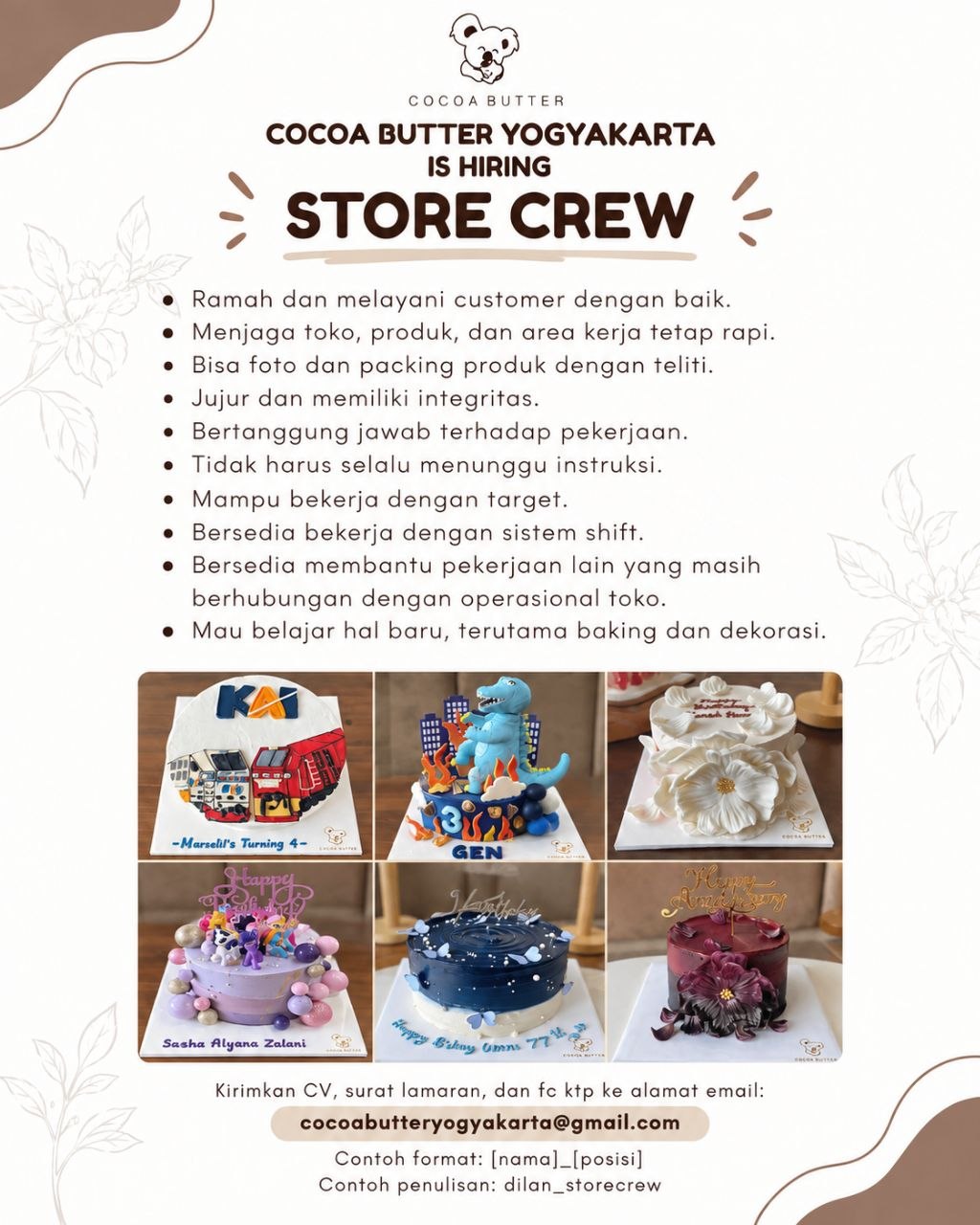 Poster lowongan COCOA BUTTER YOGYAKARTA