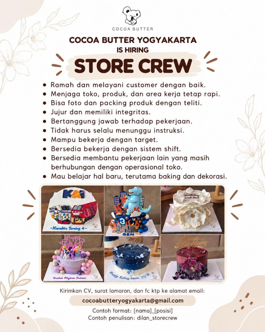 Poster lowongan COCOA BUTTER YOGYAKARTA
