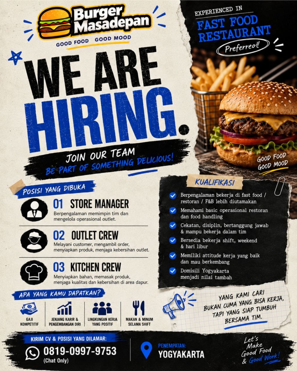 Poster lowongan Burger Masadepan