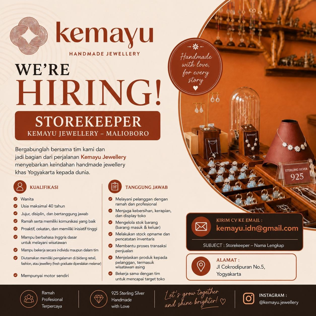 Poster lowongan Kemayu Jewellery
