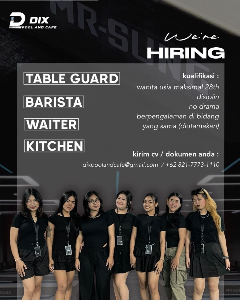 Poster lowongan DIX Pool and Cafe