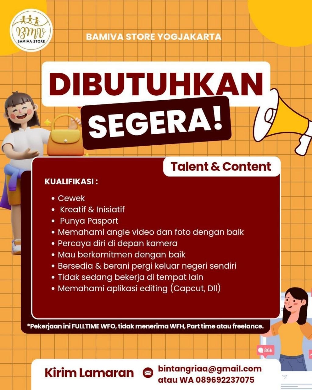 Poster lowongan Bamiva Store Yogjakarta