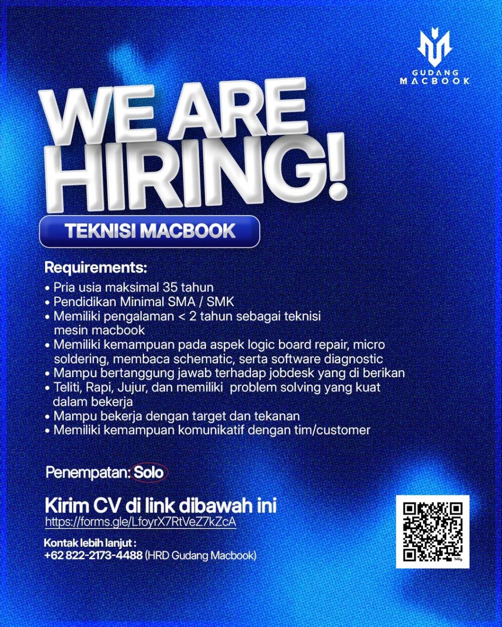 Poster lowongan Gudang Macbook