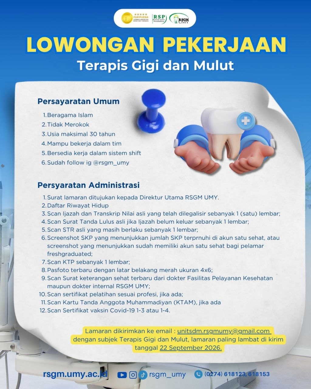 Poster lowongan RSGM UMY