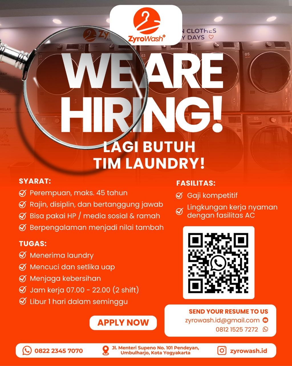 Poster lowongan ZyroWash+