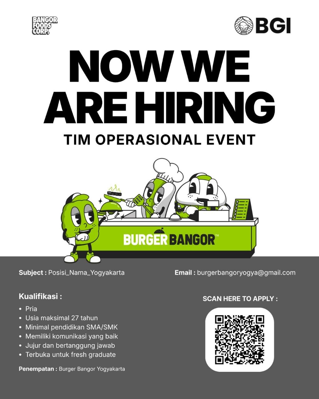 Poster lowongan Burger Bangor