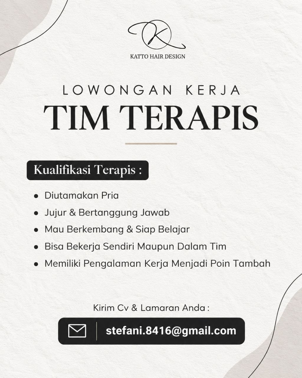 Poster lowongan KATTO HAIR DESIGN