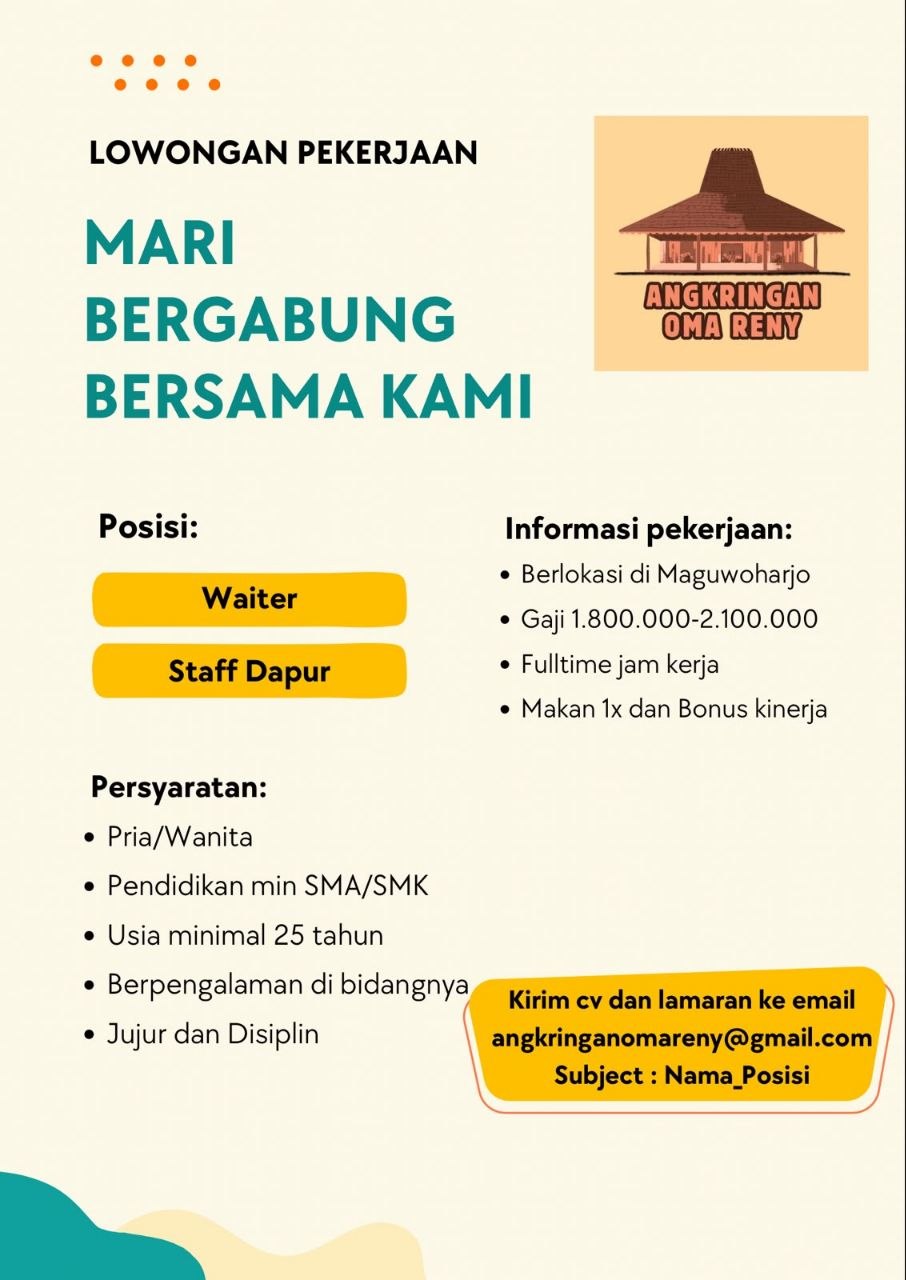 Poster lowongan Angkringan Oma Reny