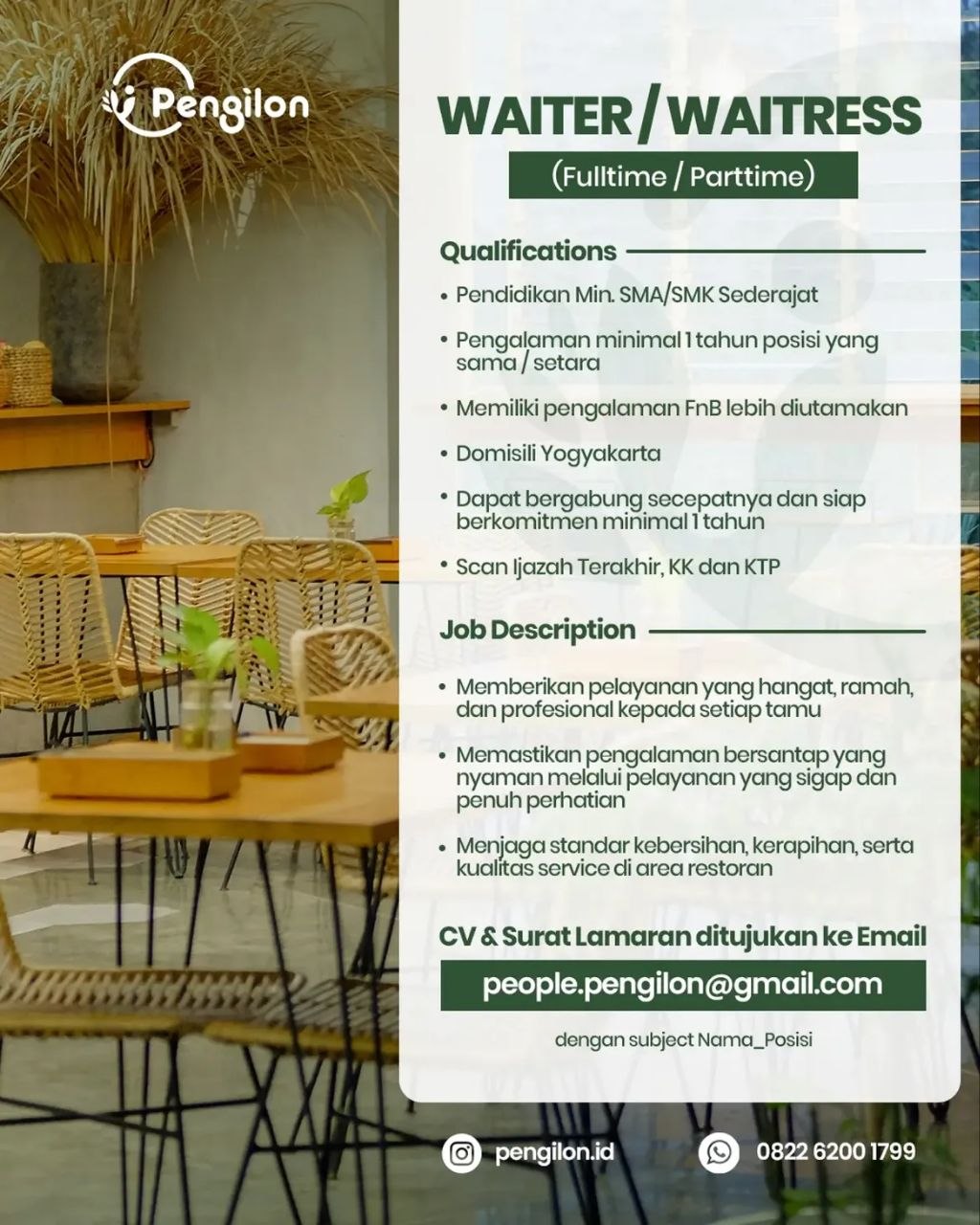 Poster lowongan Pengilon