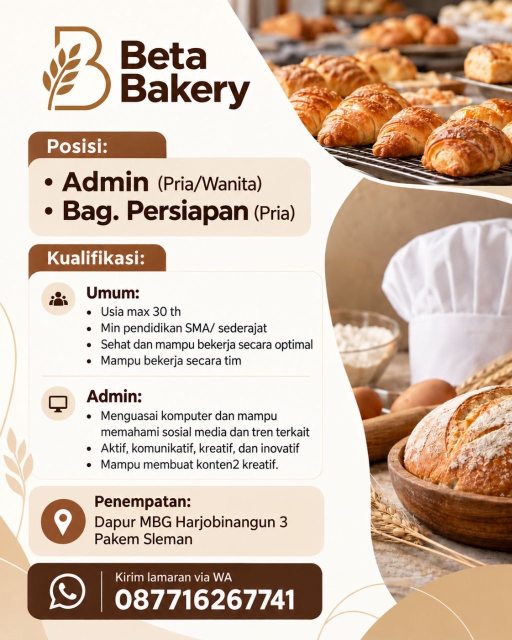Poster lowongan Beta Bakery
