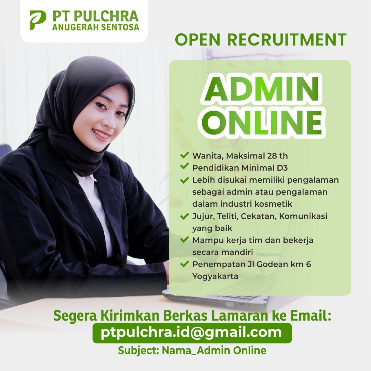 Poster lowongan PT PULCHRA ANUGERAH SENTOSA