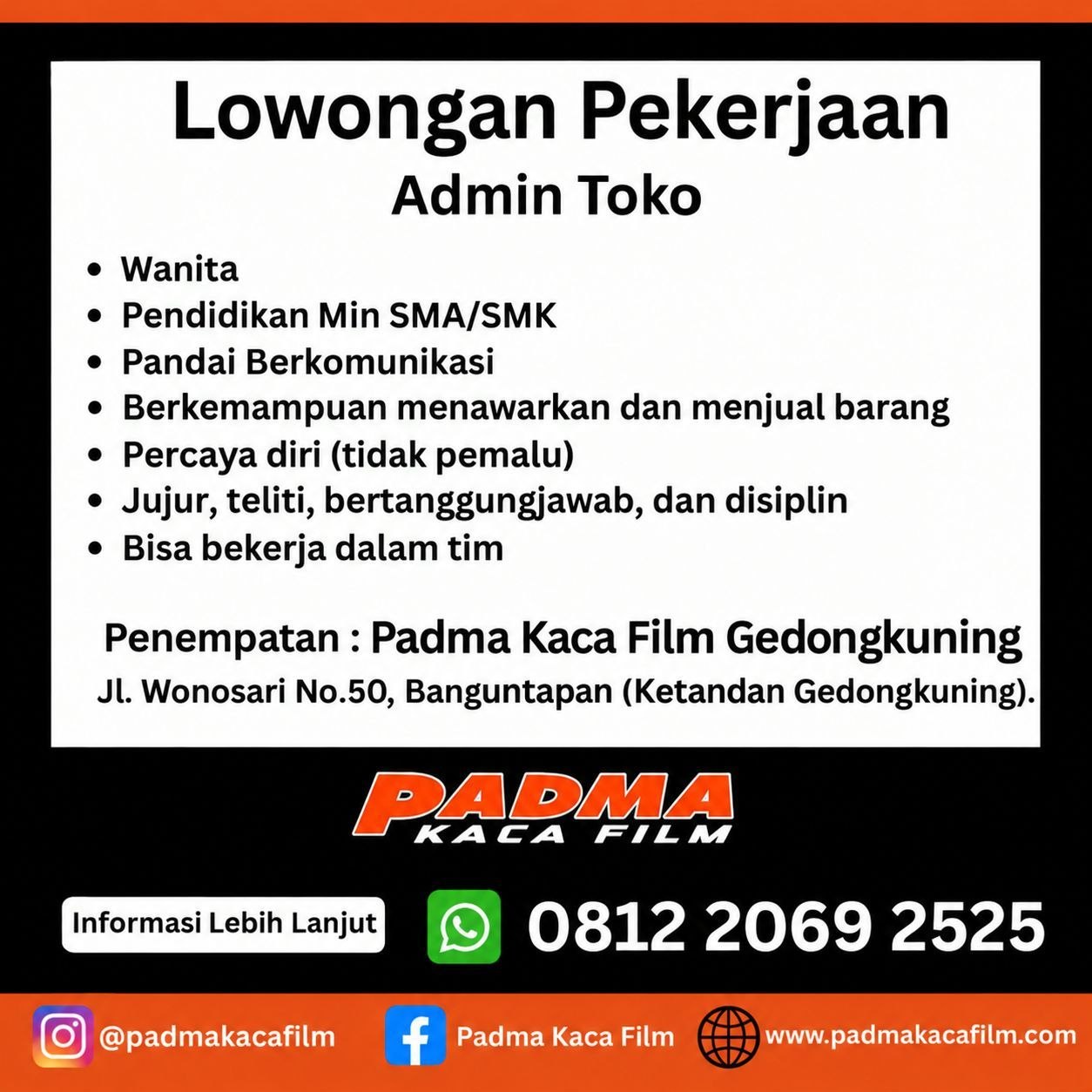 Poster lowongan Padma Kaca Film
