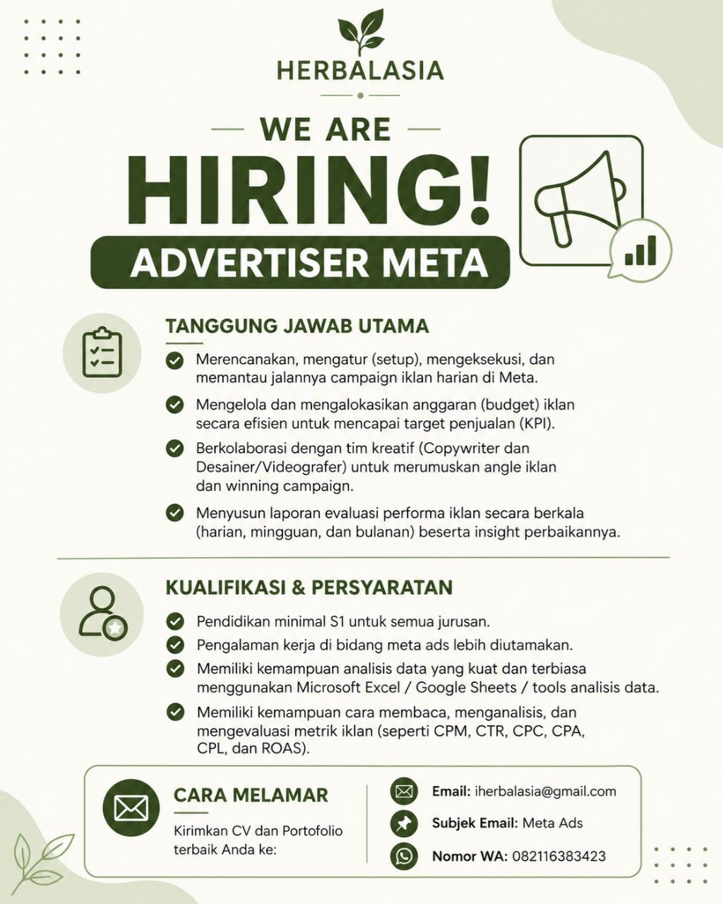 Poster lowongan Herbalasia