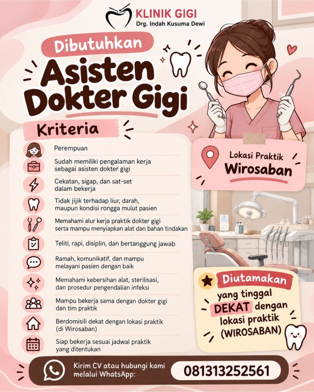 Poster lowongan KLINIK GIGI Drg. Indah Kusuma Dewi