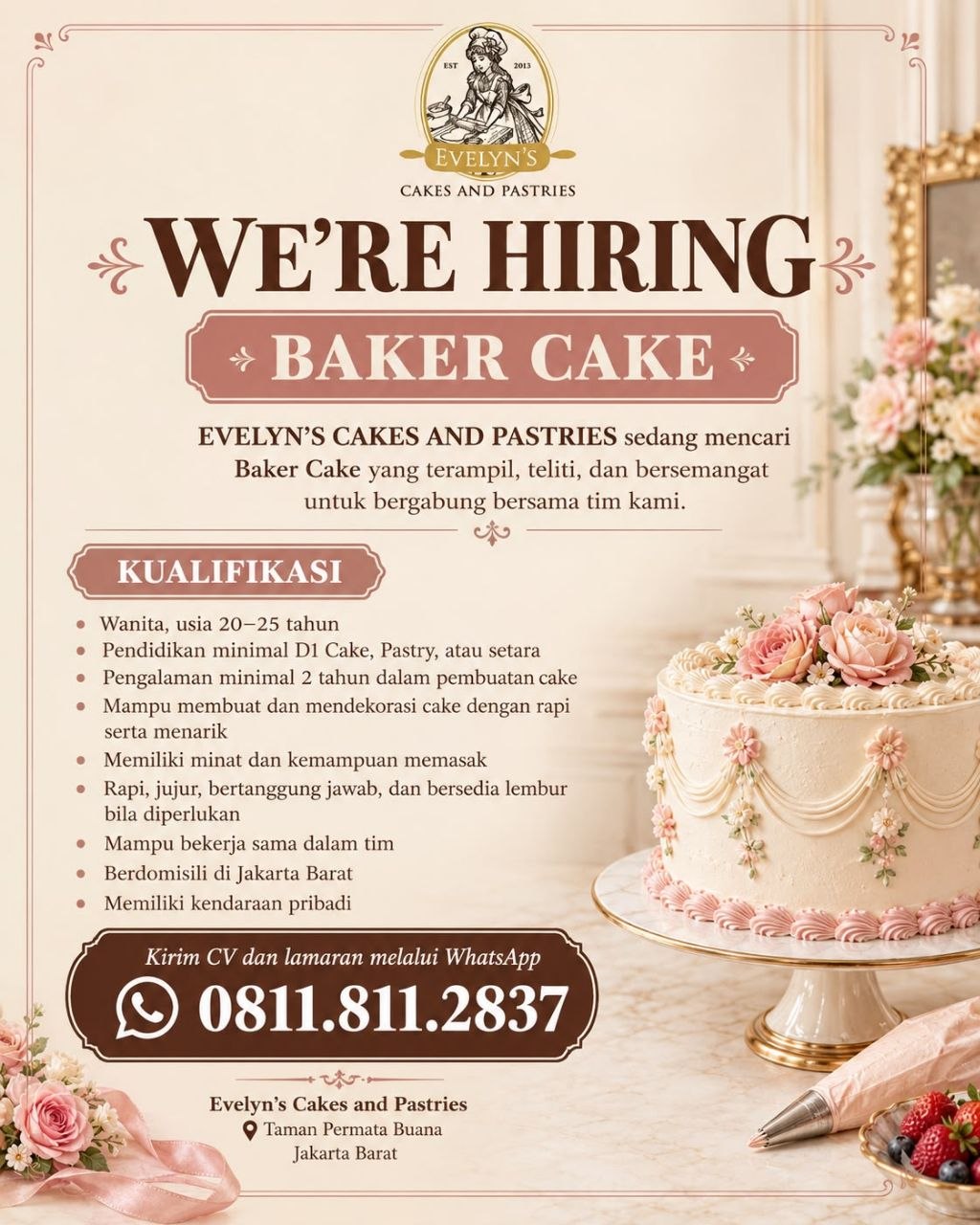 Poster lowongan Evelyn's Cakes and Pastries
