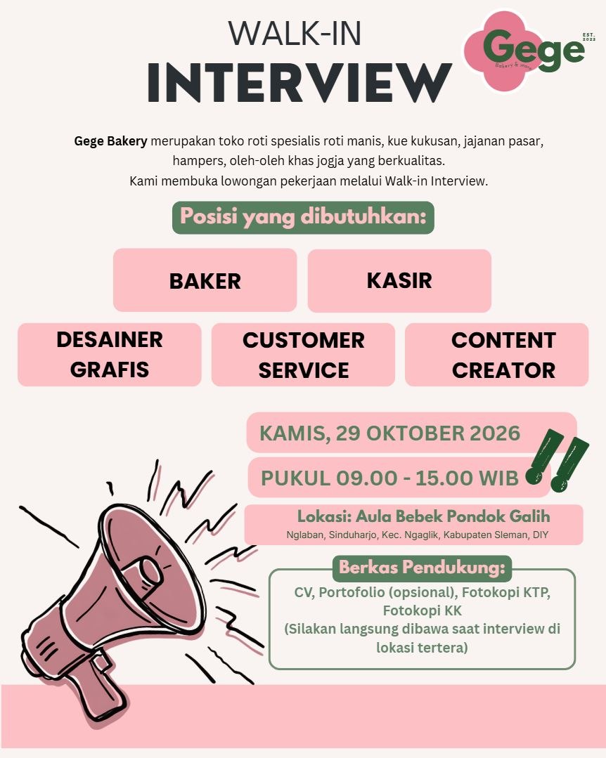 Poster lowongan Gege Bakery