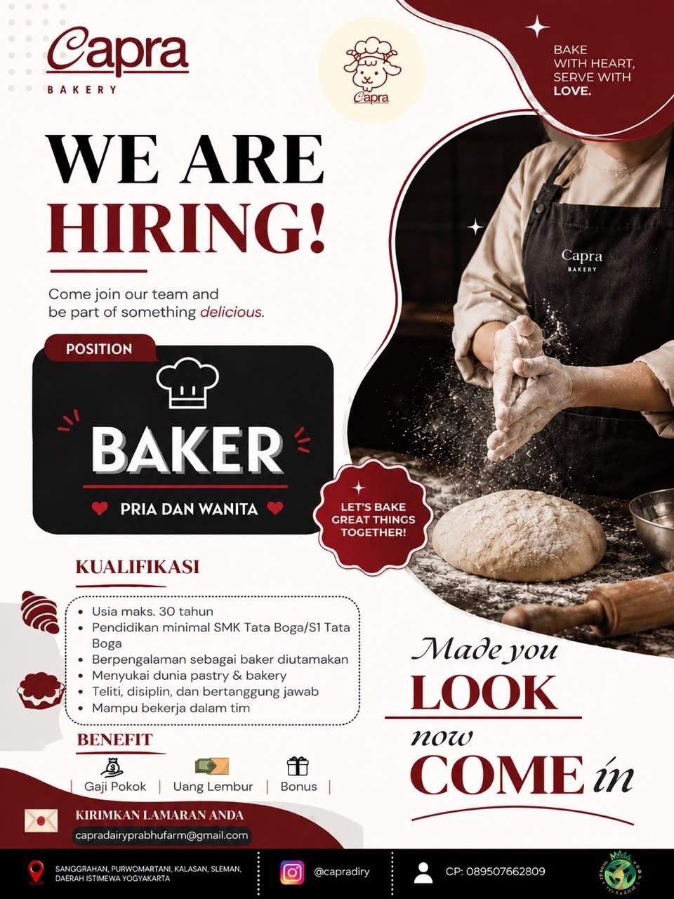 Poster lowongan Capra Bakery