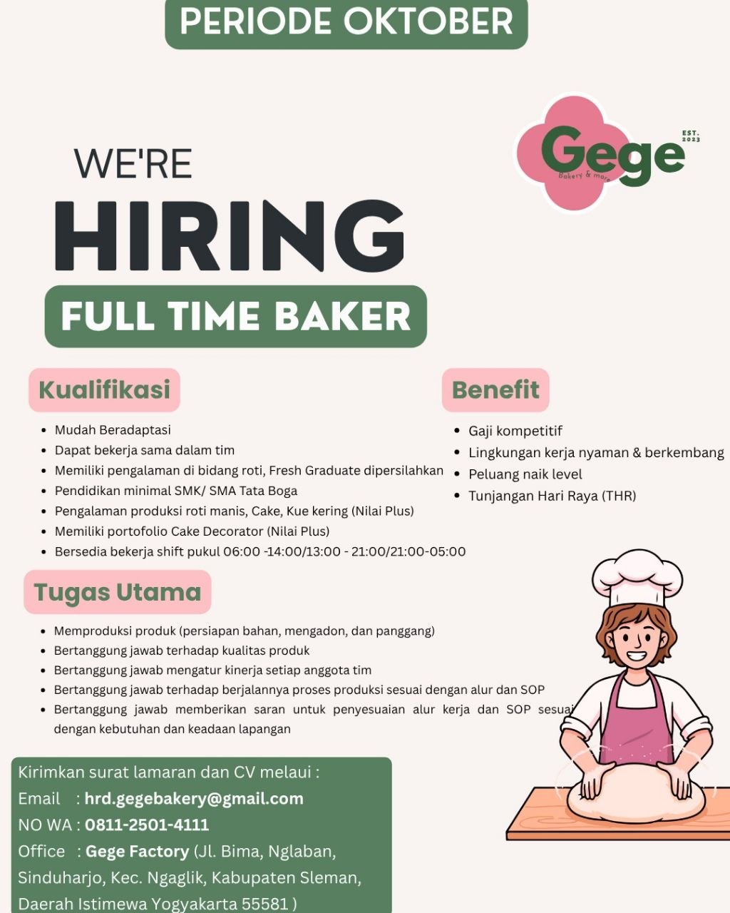 Poster lowongan Gege Bakery & more