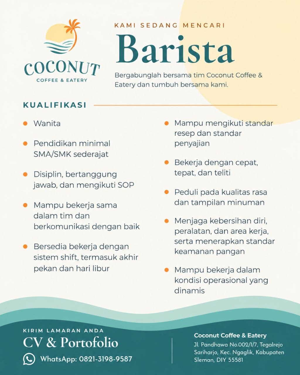 Poster lowongan Coconut Coffee & Eatery