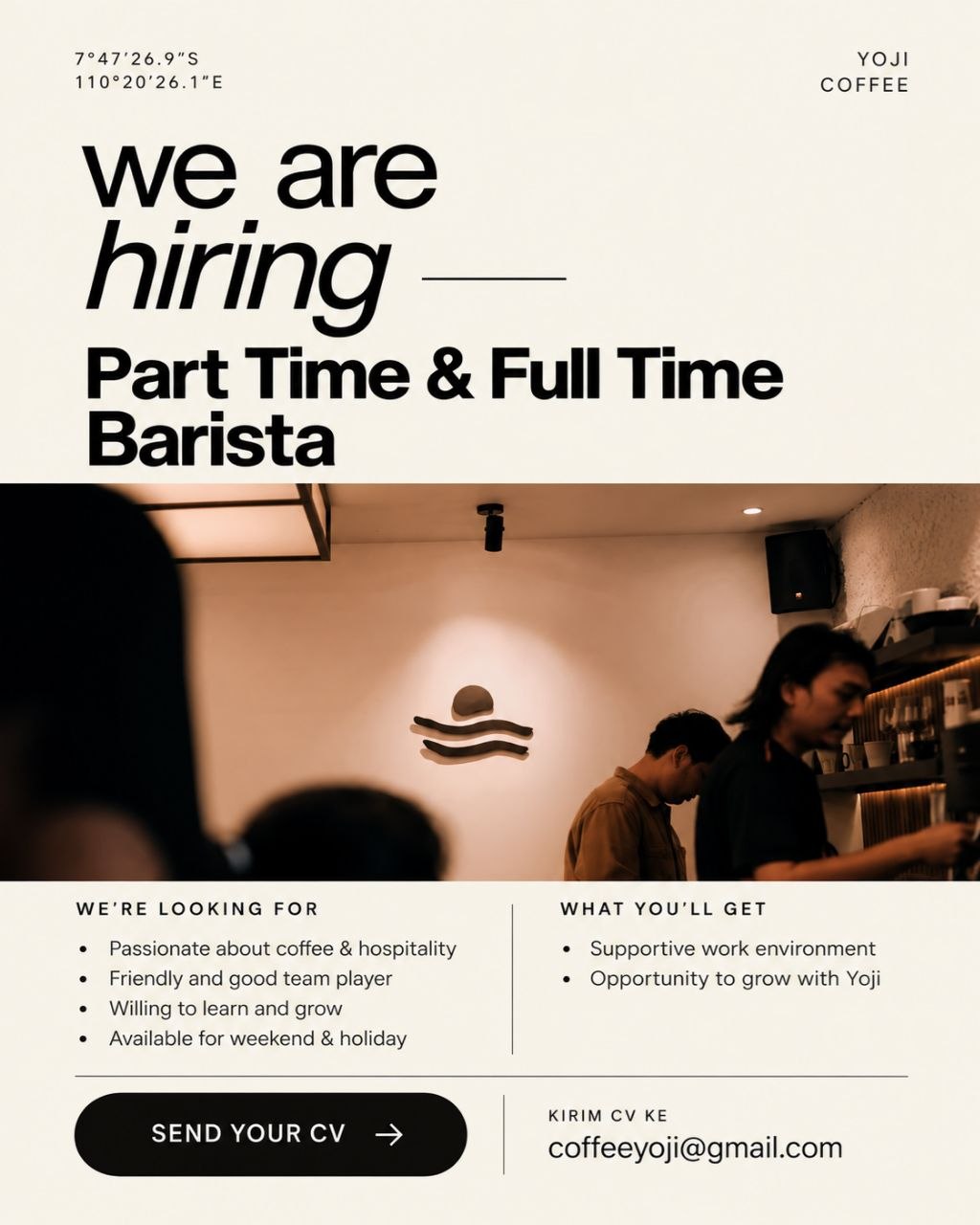 Poster lowongan YOJI COFFEE