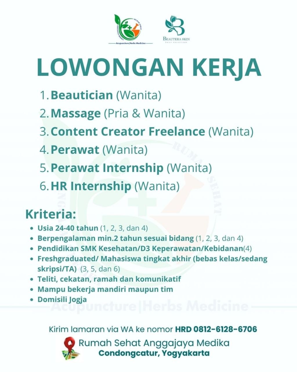 Poster lowongan Rumah Sehat Anggajaya Medika