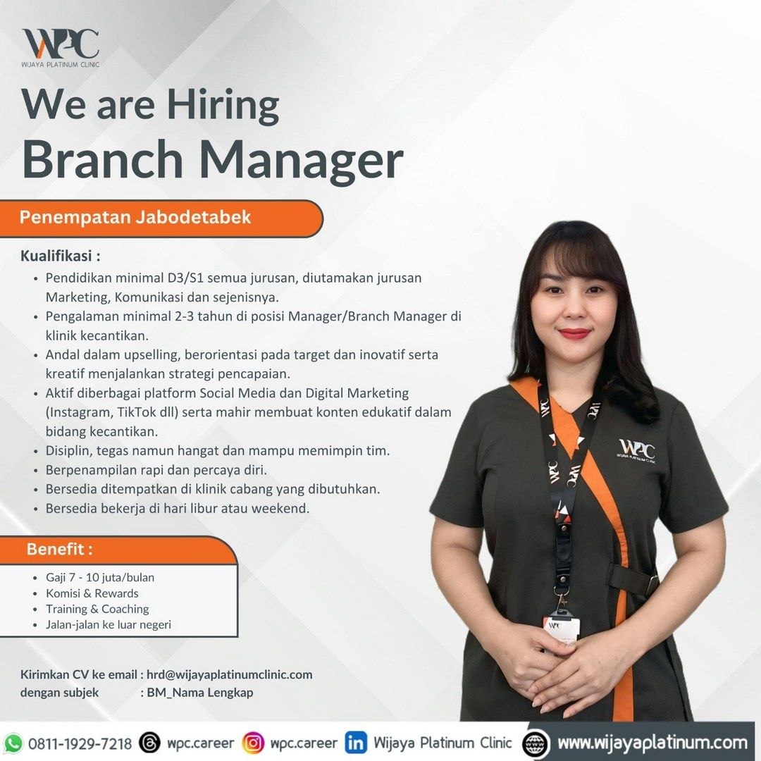 Poster lowongan Wijaya Platinum Clinic