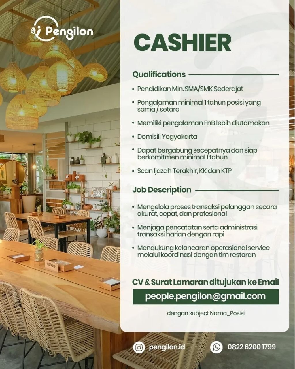 Poster lowongan Pengilon