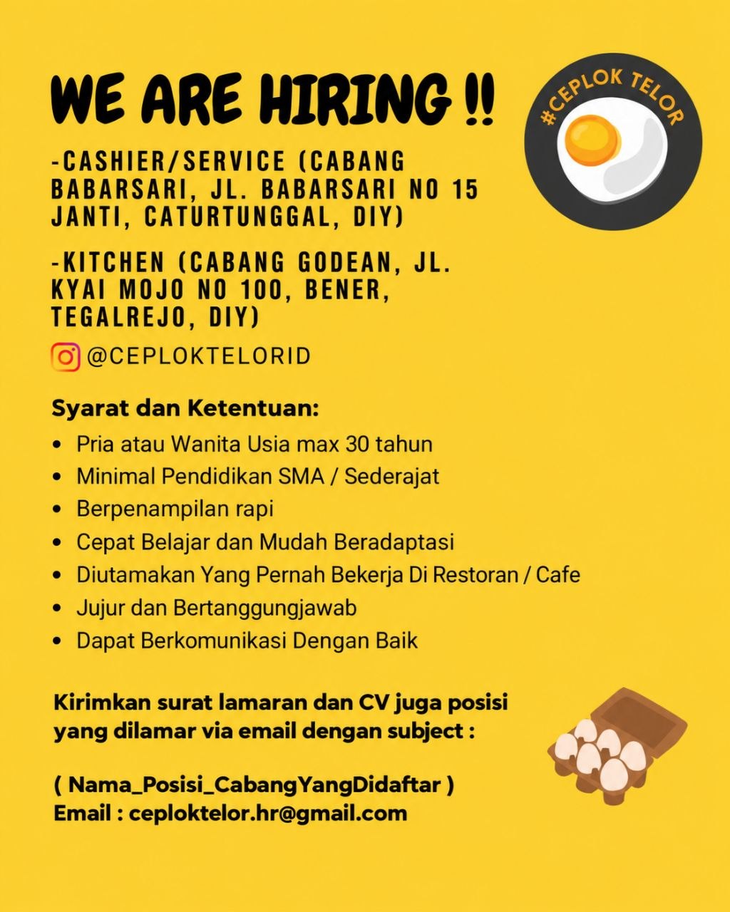 Poster lowongan CEPLOK TELOR
