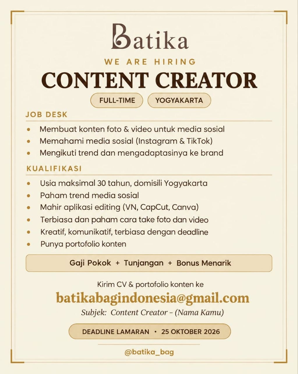 Poster lowongan Batika