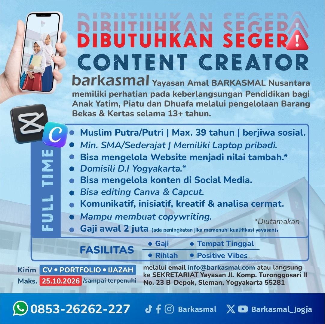 Poster lowongan Yayasan Amal BARKASMAL Nusantara