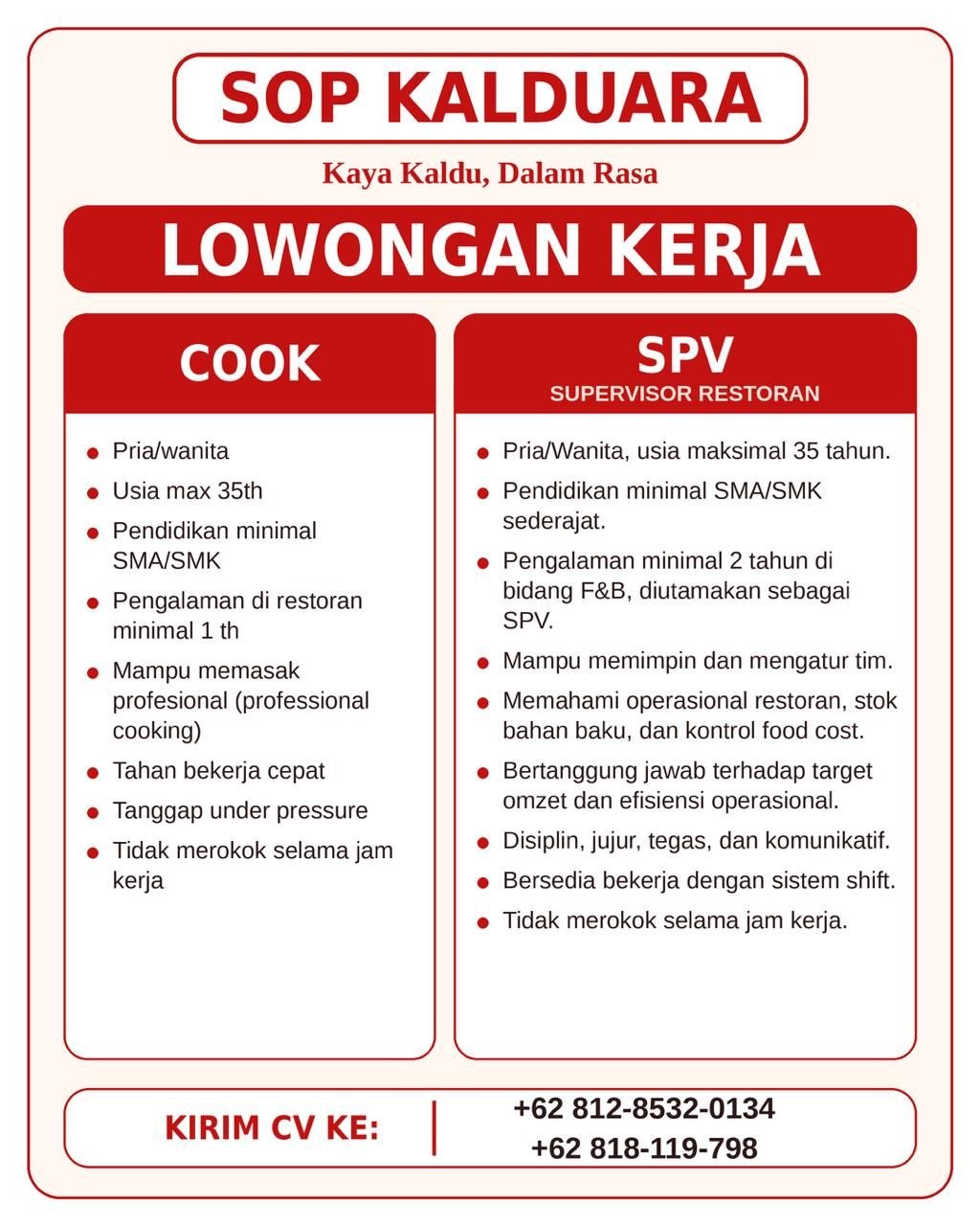 Poster lowongan SOP KALDUARA