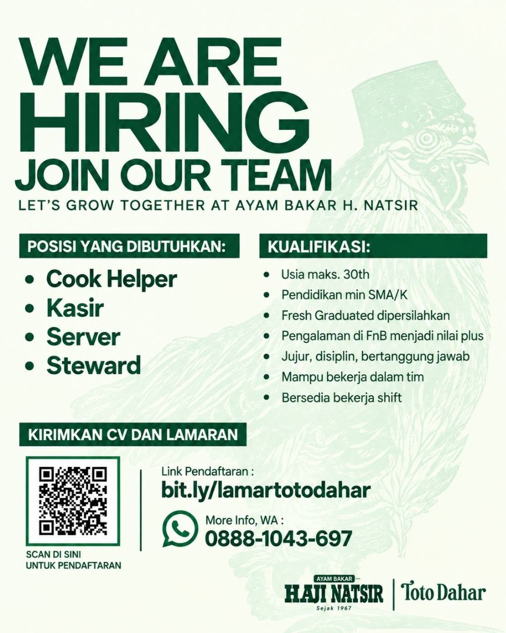 Poster lowongan Ayam Bakar H. Natsir