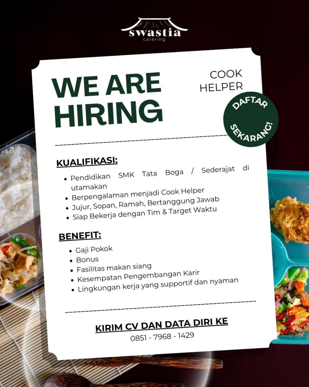 Poster lowongan Swastia Catering
