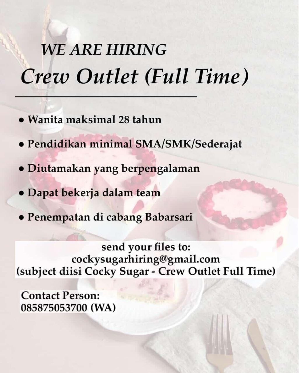 Poster lowongan Cocky Sugar