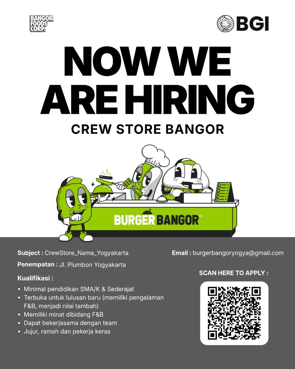 Poster lowongan Burger Bangor