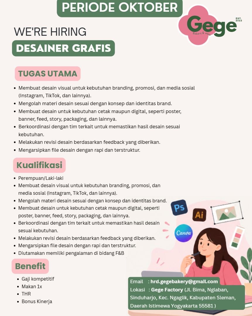 Poster lowongan Gege Bakery