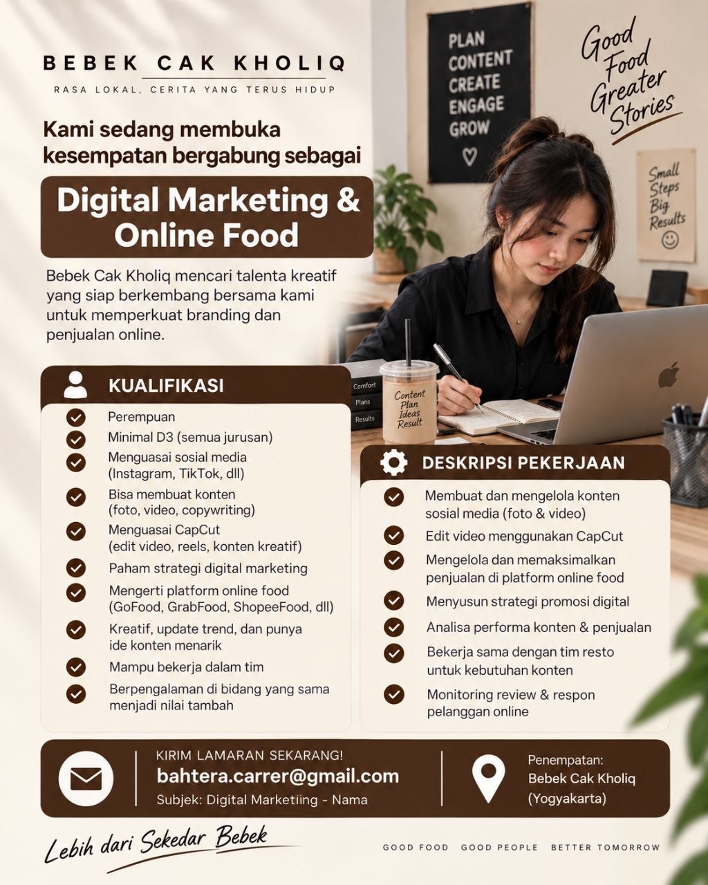 Poster lowongan Bebek Cak Kholiq