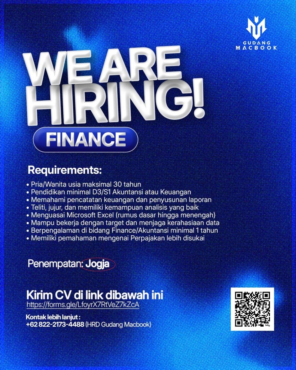Poster lowongan Gudang Macbook