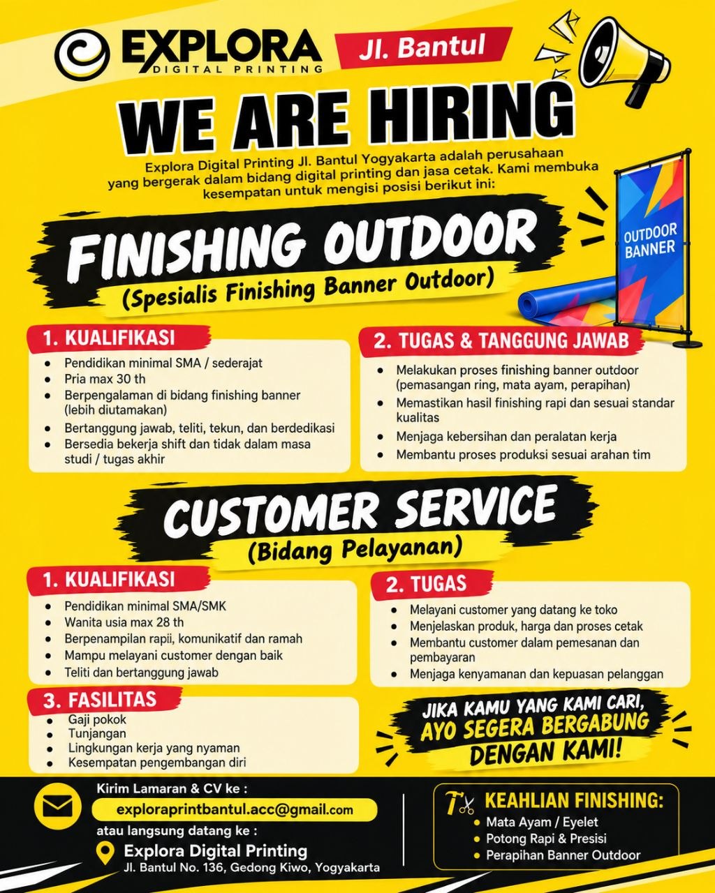 Poster lowongan Explora Digital Printing