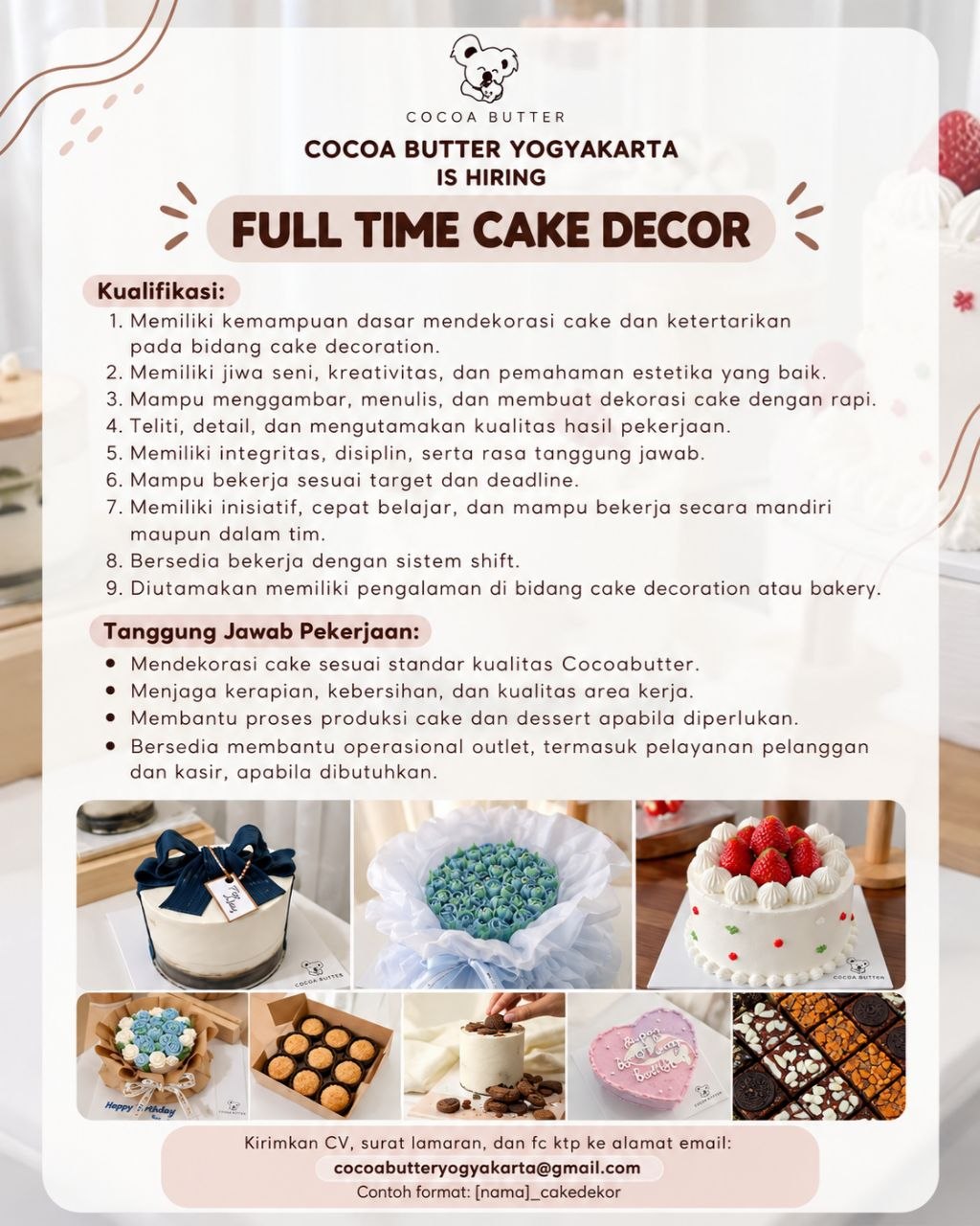 Poster lowongan COCOA BUTTER YOGYAKARTA