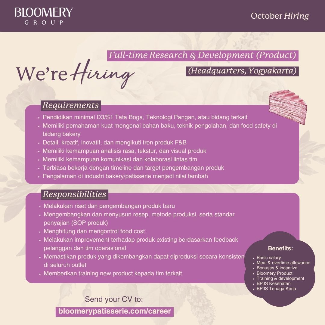 Poster lowongan Bloomery Group; Bloomery atelier; eggish