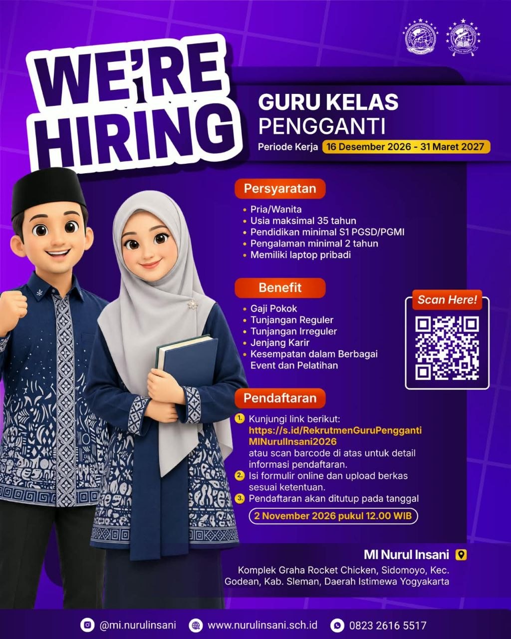 Poster lowongan MI Nurul Insani