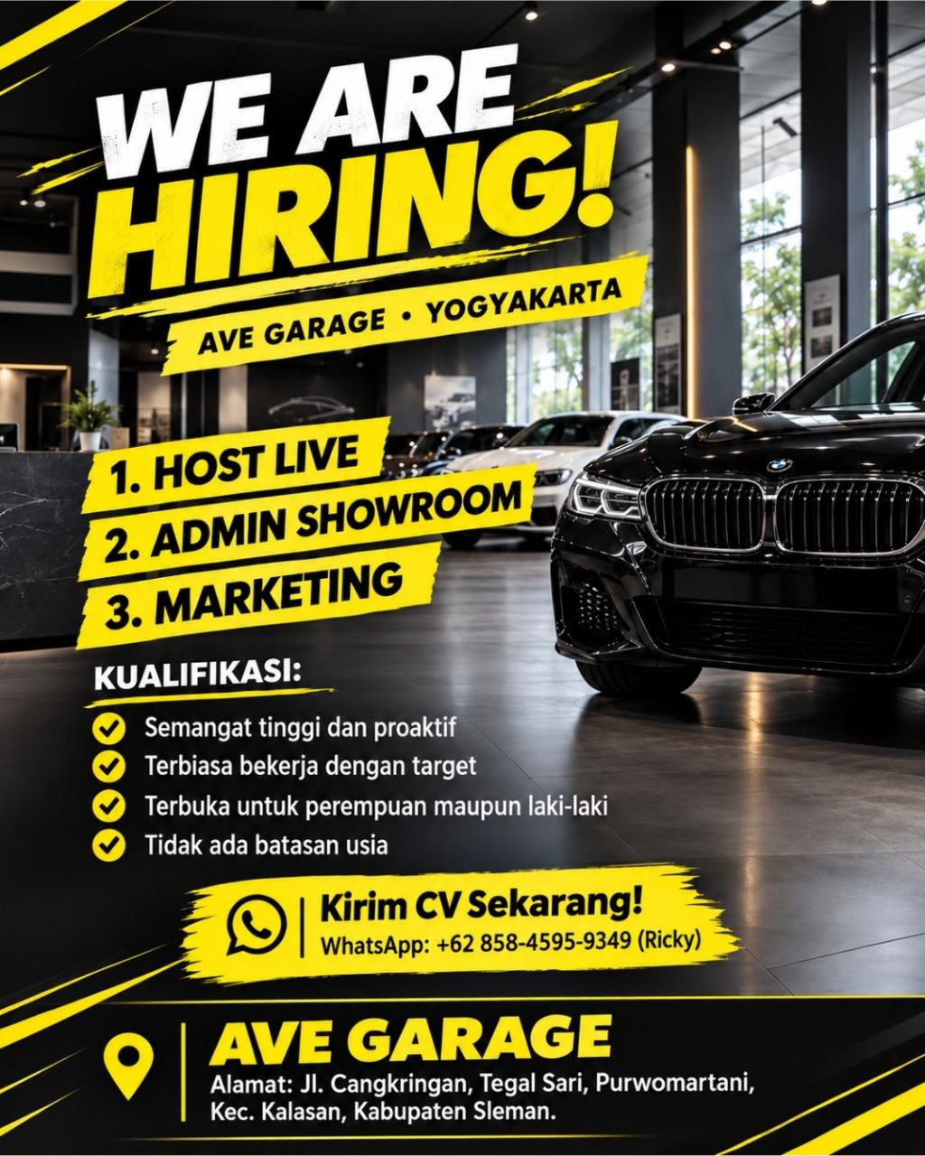 Poster lowongan AVE GARAGE