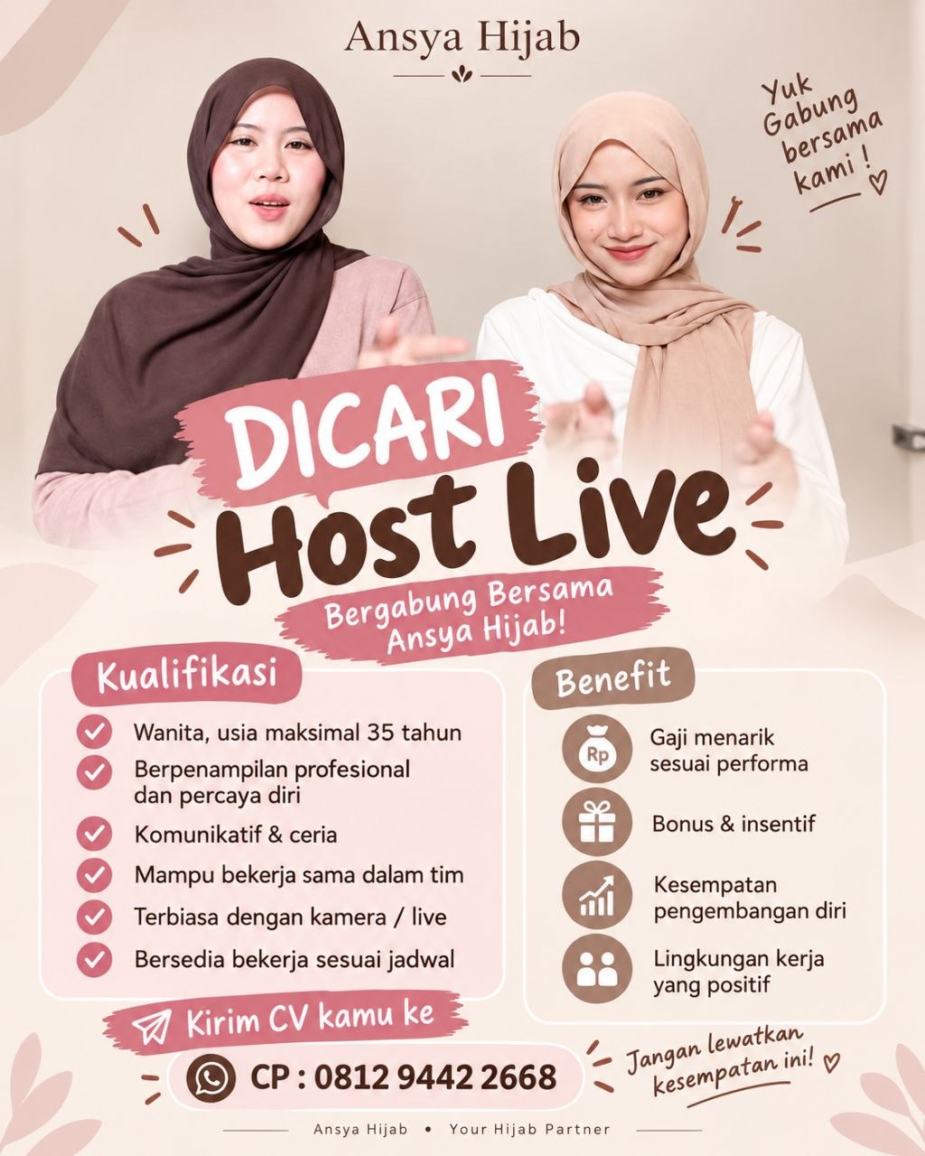Poster lowongan Ansya Hijab